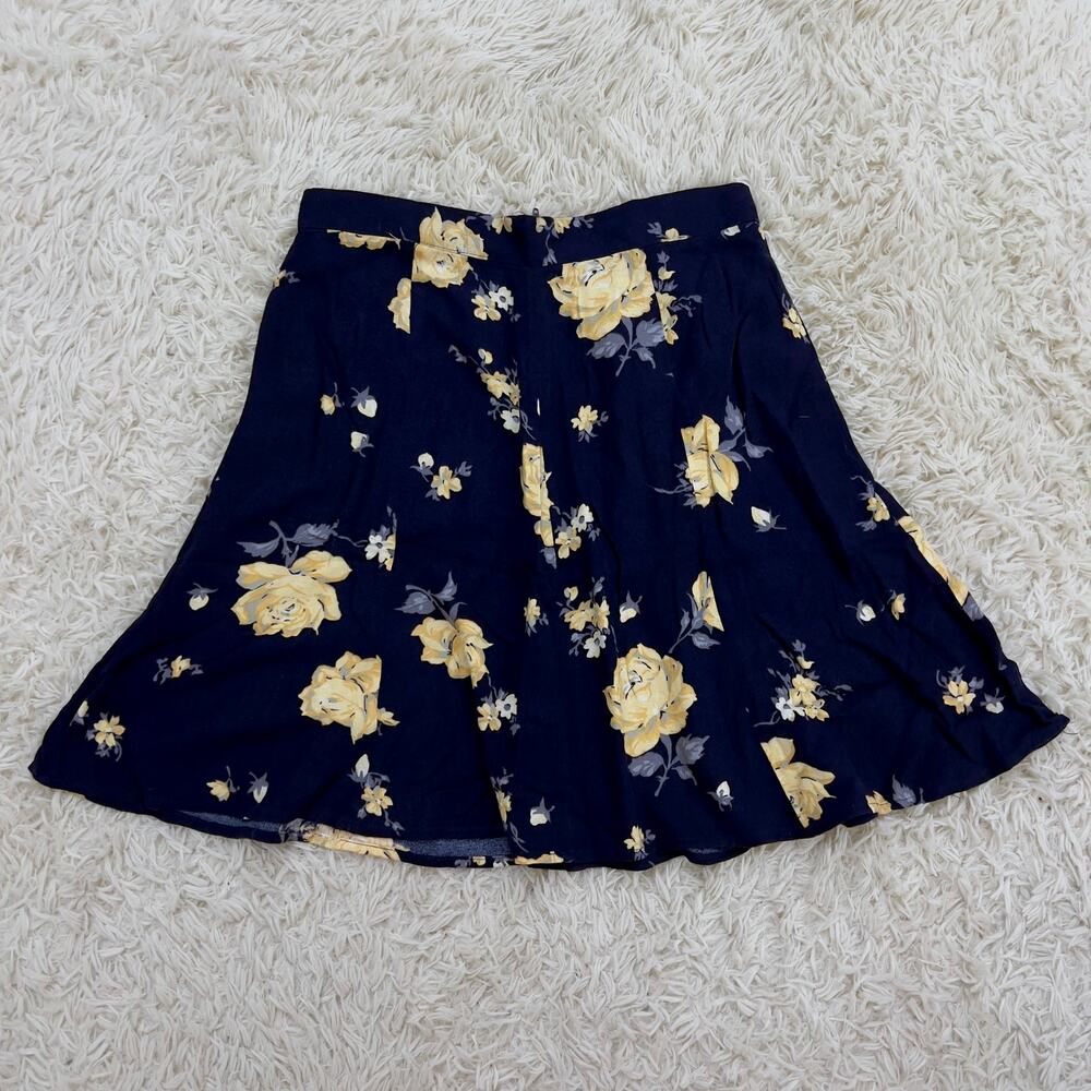 Vintage 1970s Blue and Yellow Floral Mini Skirt 25" Waist